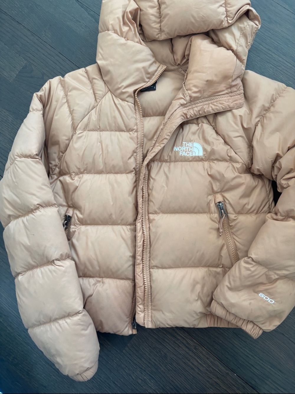 The North Face Beige Down Puffer Jacket with Hood